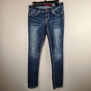 Bongo Jeans Juniors 9 Blue Low Rise Skinny Leg Distressed Dark Wash Denim Women'